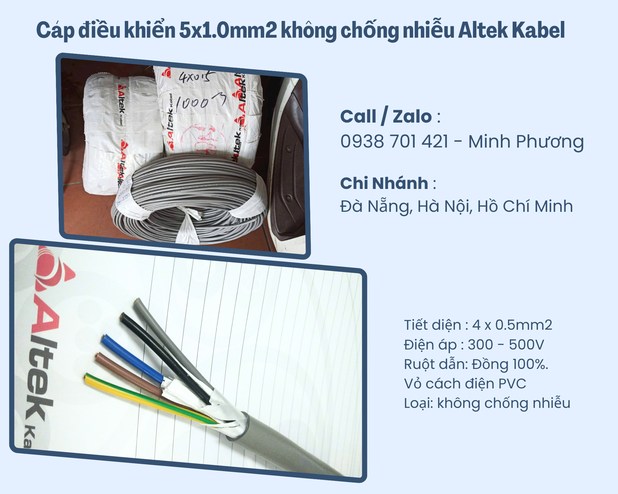 Cáp điều khiển 5x1.0mm2 không chống nhiễu Altek Kabel Đà Nẵng, Hải Dương, Hải Ph